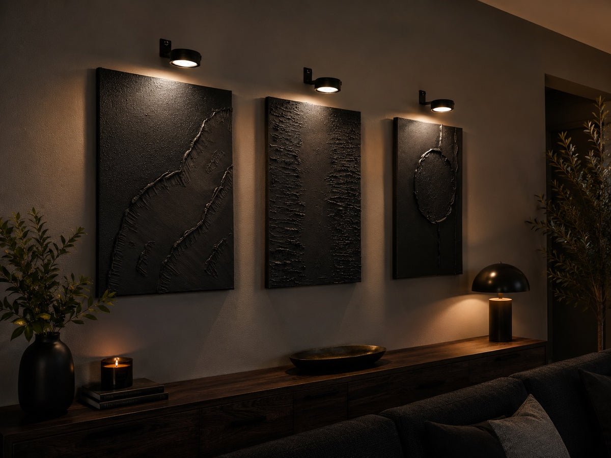 Linear Collection | Handmade Textured Wall Art Set of 3 | Top LED Lights Included