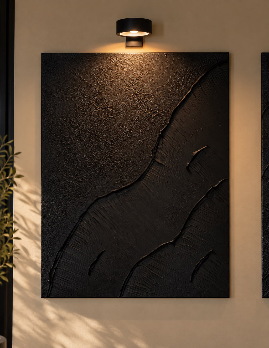 Obsidian Wave | Handmade Textured Wall Art Set of 3 | Picture Lights Included