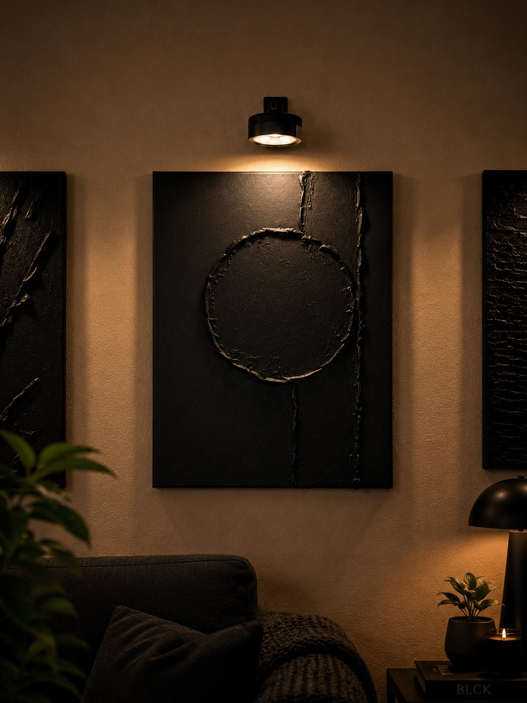 LINEAR ECLIPSE — Handmade Texturized Wall Art (Lights included)