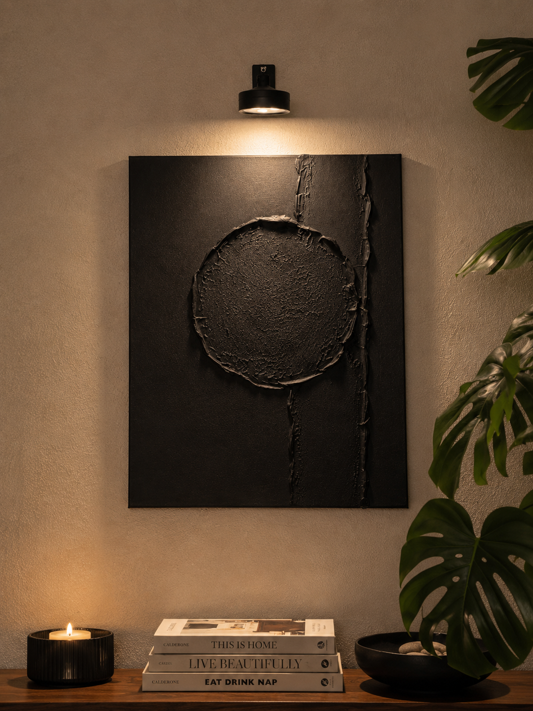 Eclipse Collection | Handmade Textured Wall Art Set of 3 | Top LED Lights Included