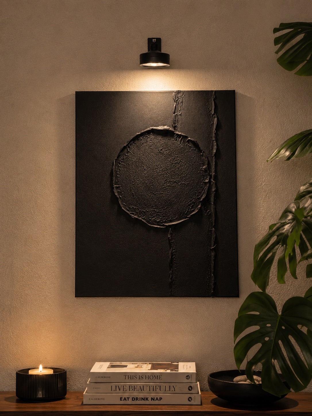 LINEAR ECLIPSE — Handmade Texturized Wall Art (Lights included)
