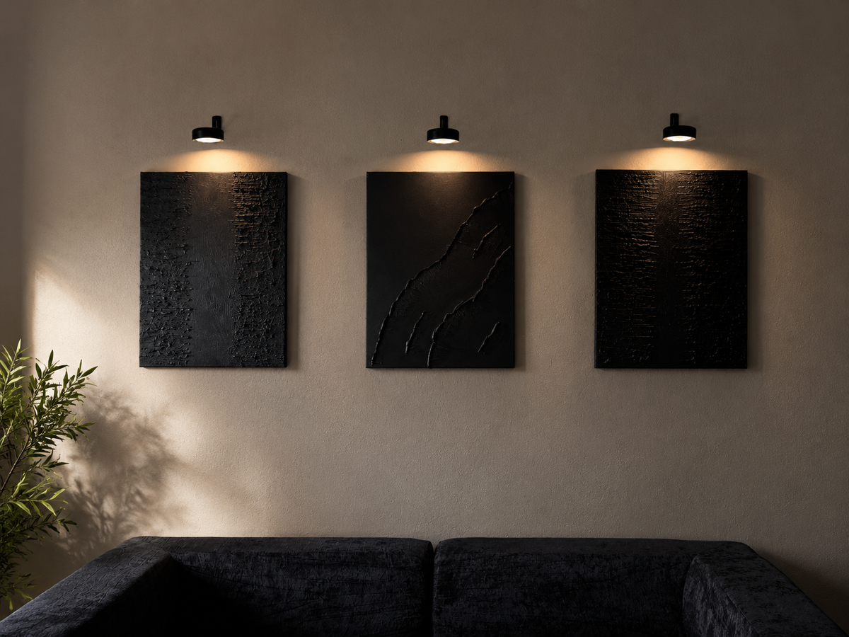 Obsidian Tide | Handmade Textured Wall Art Set of 3 | LED Lights Included