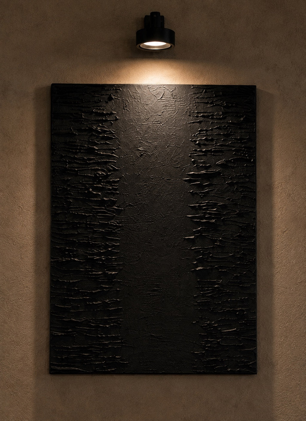 Black Orbit Collection | Handmade Textured Wall Art Set of 4 | Top Picture Lights Included