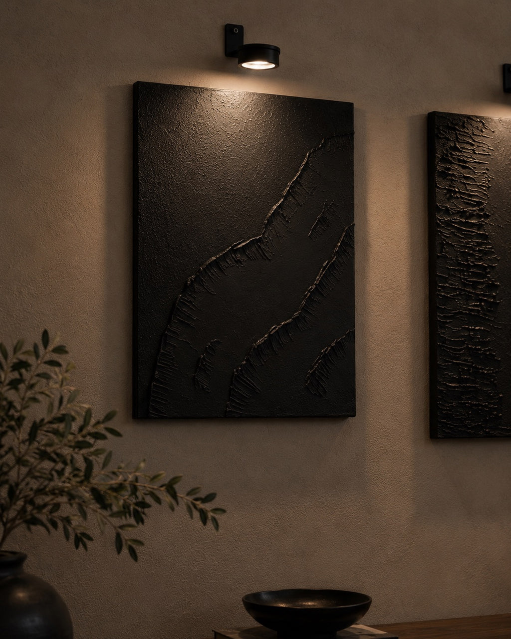 Linear Collection | Handmade Textured Wall Art Set of 3 | Top LED Lights Included