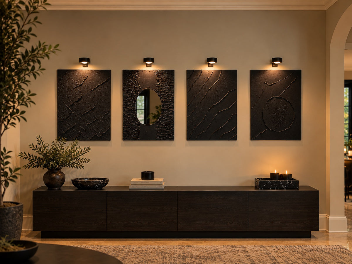 Eternal Tide | Handmade Textured Wall Art Set of 4 | Top LED Lights Included