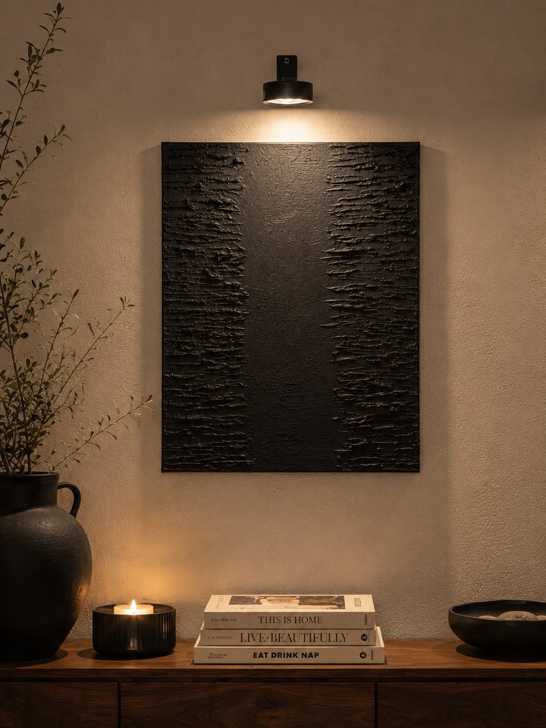 Eclipse Collection | Handmade Textured Wall Art Set of 3 | Top LED Lights Included
