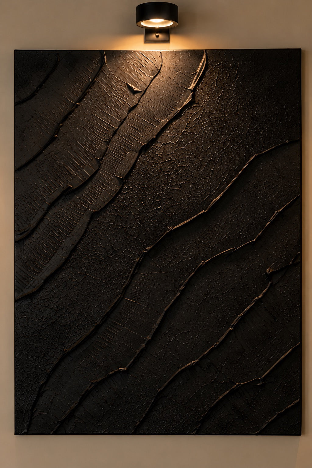 Obsidian Wave | Handmade Textured Wall Art Set of 3 | Picture Lights Included