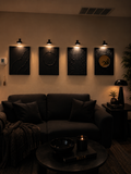 Midnight Reflection | Handmade Textured Wall Art & Mirror Set of 4 | Top LED Lights Included
