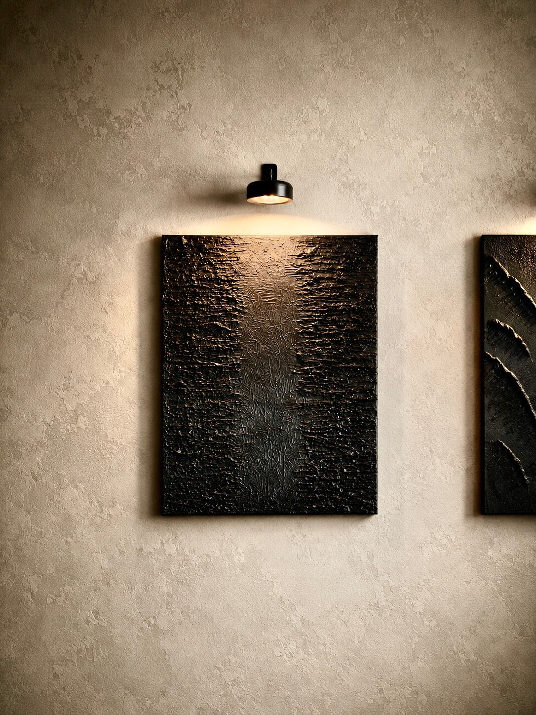 Obsidian Tide | Handmade Textured Wall Art Set of 3 | LED Lights Included