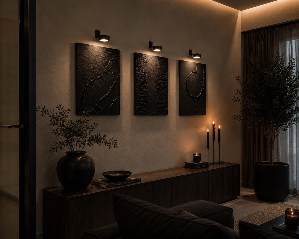Linear Collection | Handmade Textured Wall Art Set of 3 | Top LED Lights Included