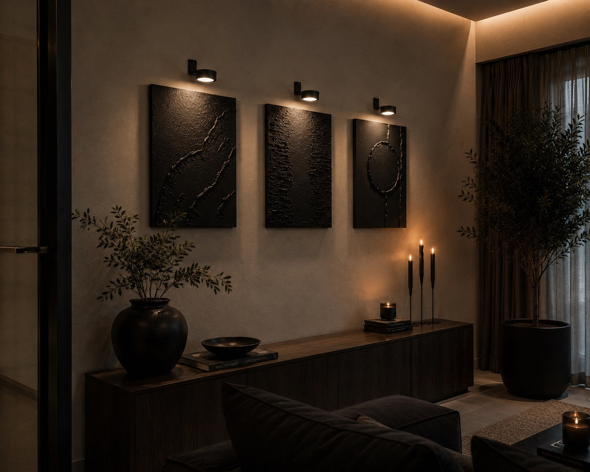 Linear Collection | Handmade Textured Wall Art Set of 3 | Top LED Lights Included