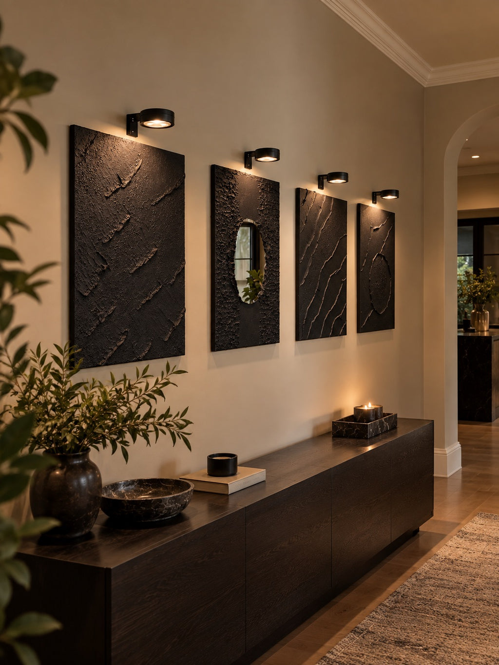 Eternal Tide | Handmade Textured Wall Art Set of 4 | Top LED Lights Included