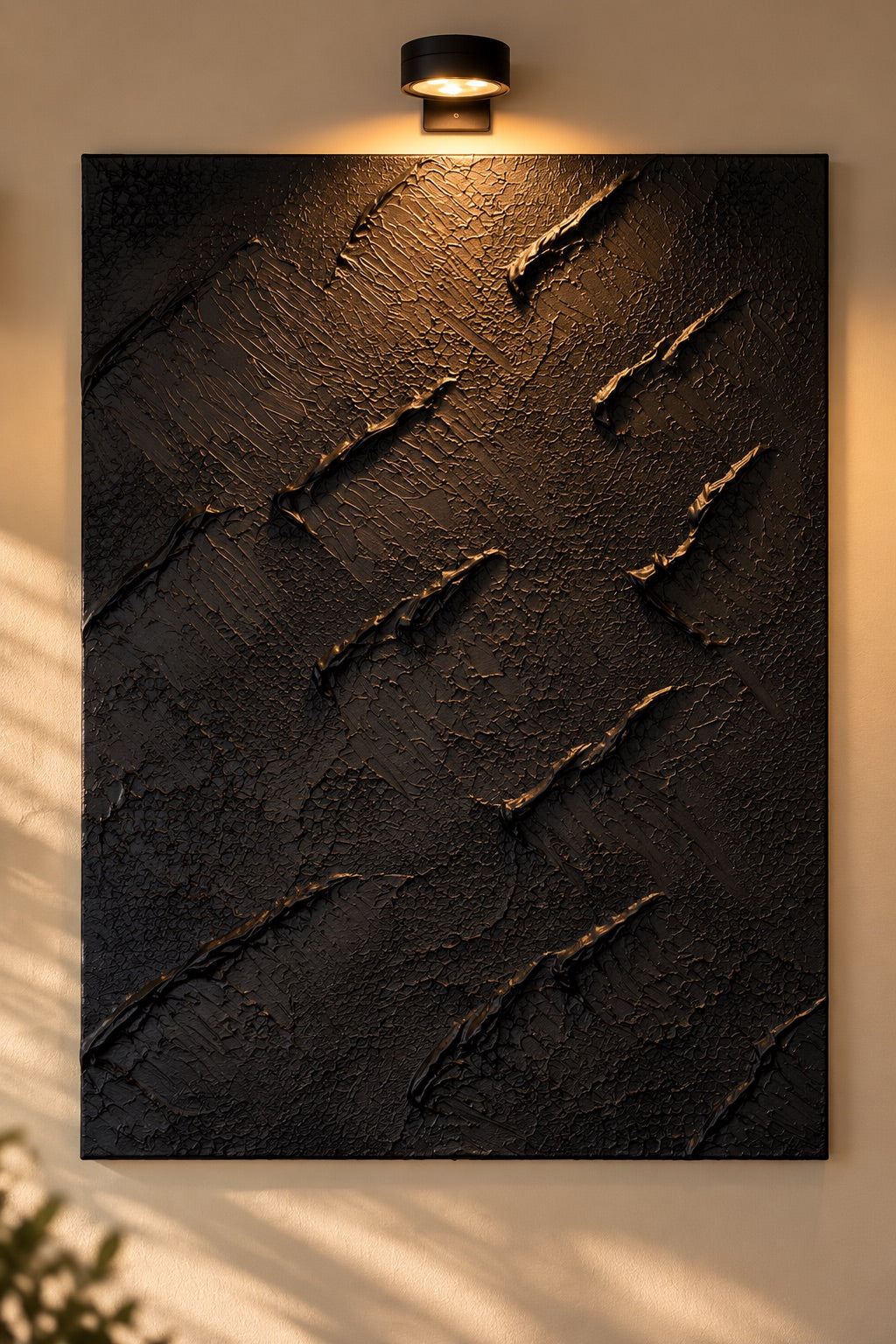 Obsidian Wave | Handmade Textured Wall Art Set of 3 | Picture Lights Included