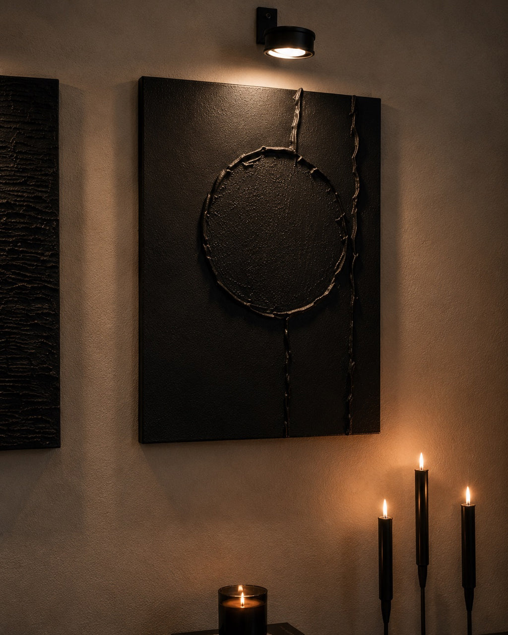 Linear Collection | Handmade Textured Wall Art Set of 3 | Top LED Lights Included