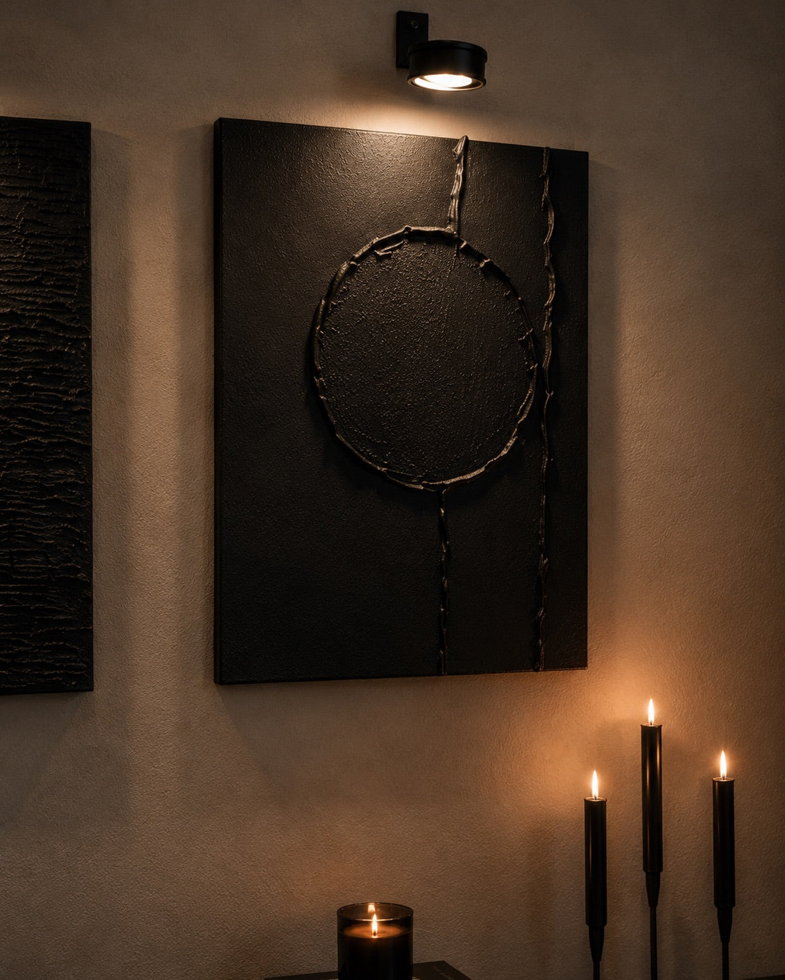 Linear Collection | Handmade Textured Wall Art Set of 3 | Top LED Lights Included