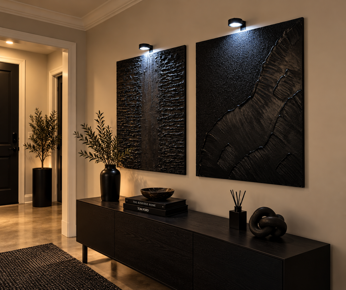 Dark Tide | Handmade Textured Wall Art Set of 2 | Top Picture Lights Included