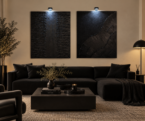Dark Tide | Handmade Textured Wall Art Set of 2 | Top Picture Lights Included