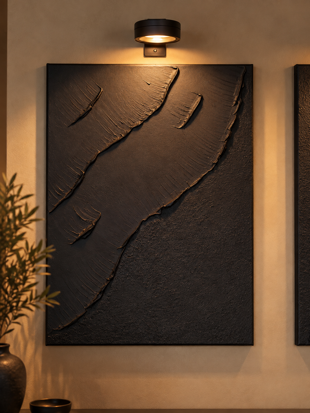Tide Collection | Handmade Textured Wall Art Set of 2 | Top LED Lights Included