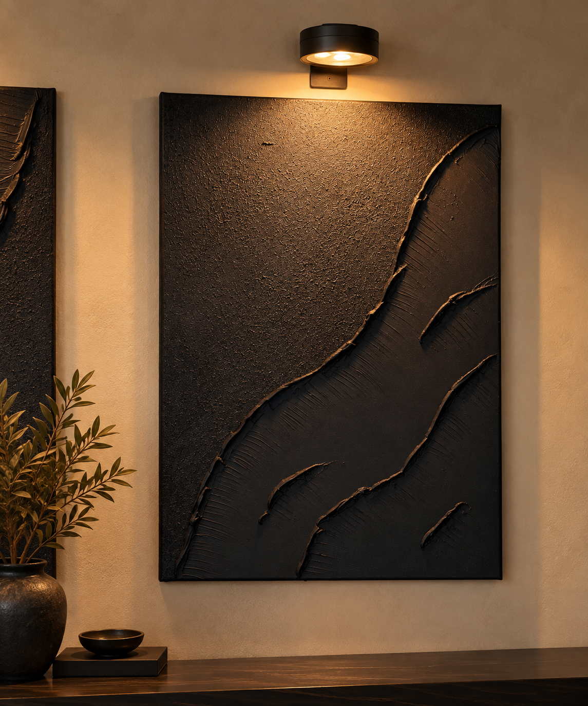 Tide Collection | Handmade Textured Wall Art Set of 2 | Top LED Lights Included
