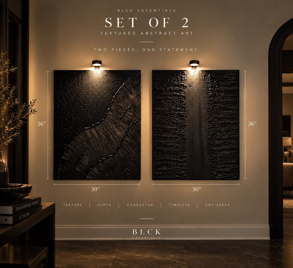 Dark Tide | Handmade Textured Wall Art Set of 2 | Top Picture Lights Included